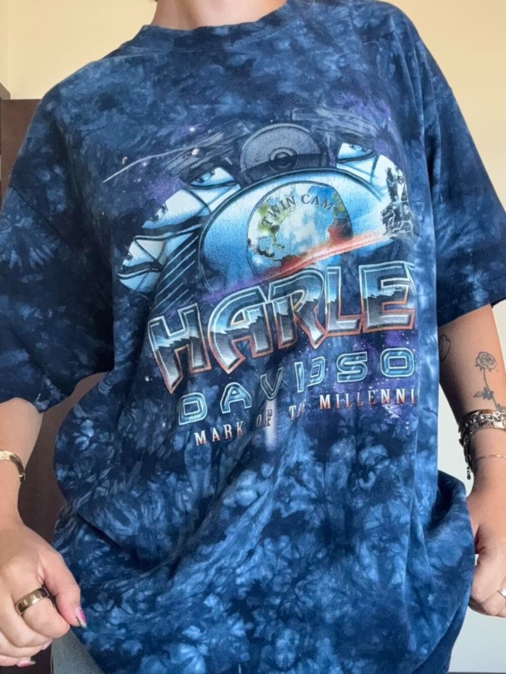 Vintage 90's Harley Davidson blue tie-dye Mark of the Millennium Tshirt